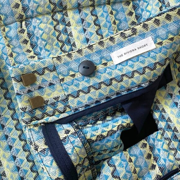 LOFT Textured Riviera Shorts 6" NEW Size 6 Geometric Jacquard Blue Yellow - Picture 6 of 12
